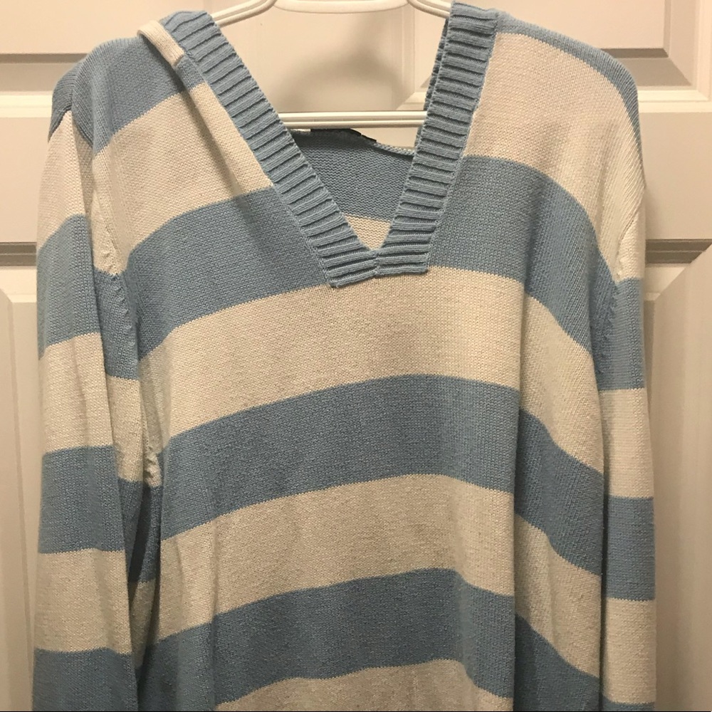 Blue and white hooded sweater